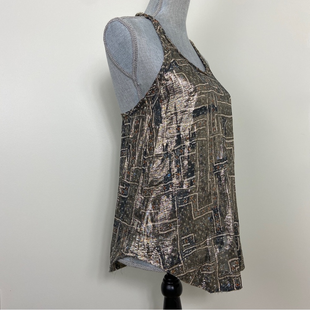 Isabel Marant Metallic Racer Back Tank Top. Rockstar Chic Vibes. Summer Top - Picture 2 of 12